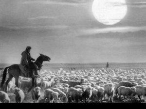 Пастух, пасущий стадо овец.